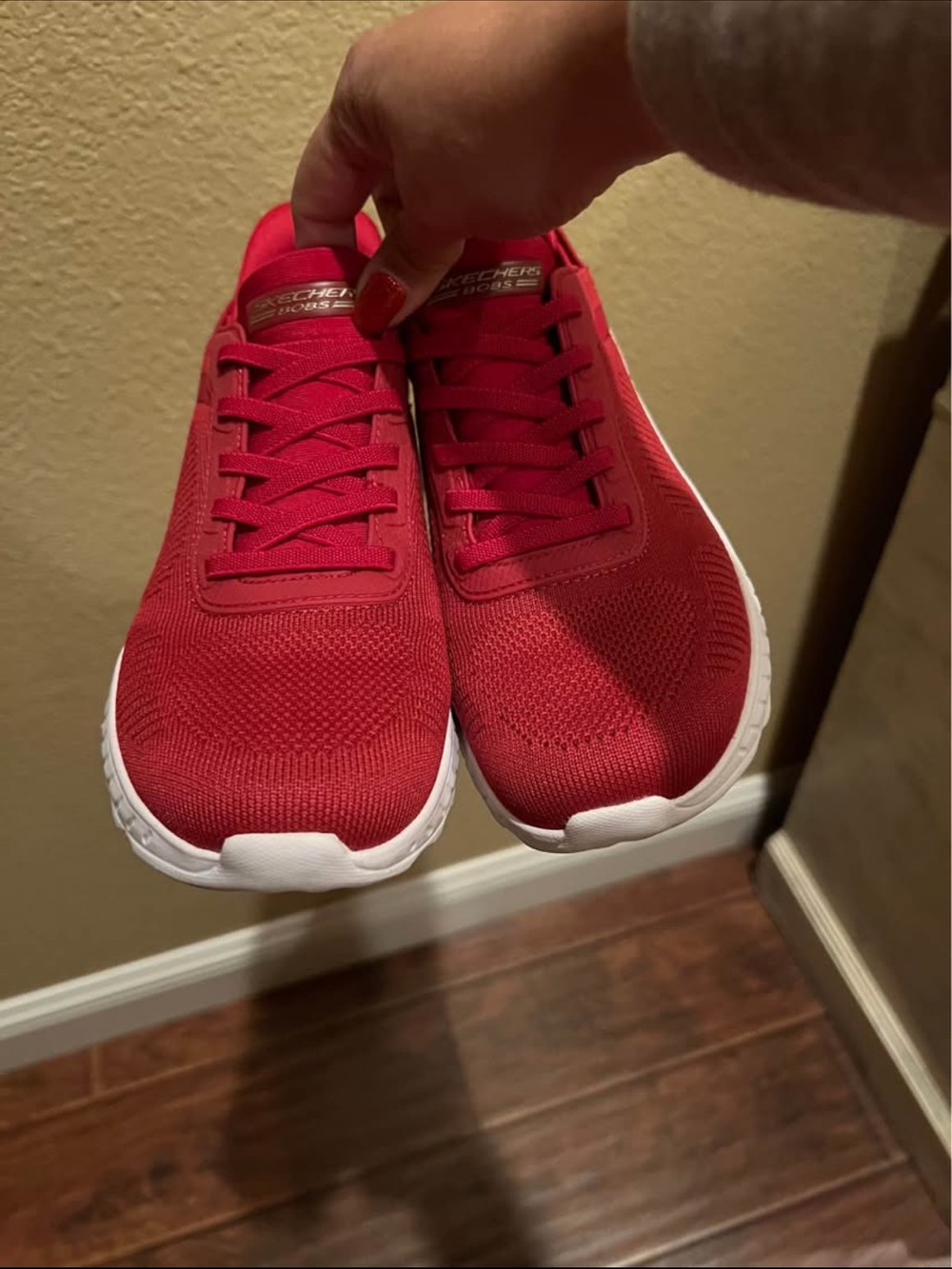 Skechers Red Knit Slip-On Sneakers - Picture 5 of 6